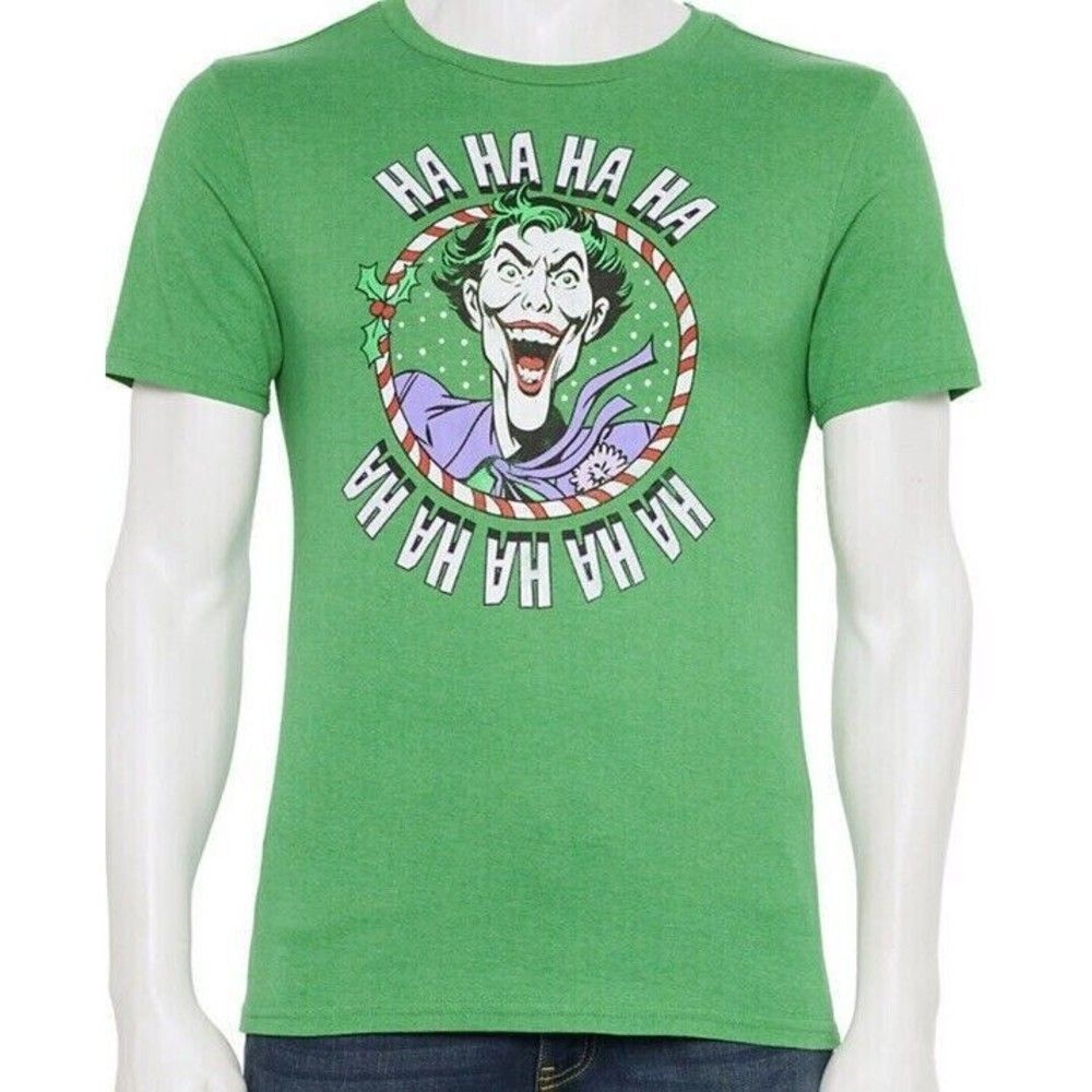 Christmas T-Shirt DC Comics Joker "HaHaHaHa" Holiday Tee Green - Men’s M